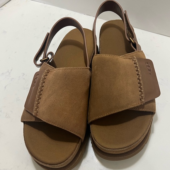 UGG Tan Suede Sandals with Contoured Footbed - Picture 12 of 14
